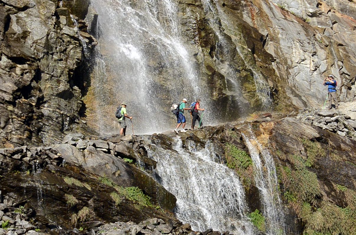 08 The Trail From Tal Towards Khotro Passes Under A Waterfall On The Annapurna Circuit 